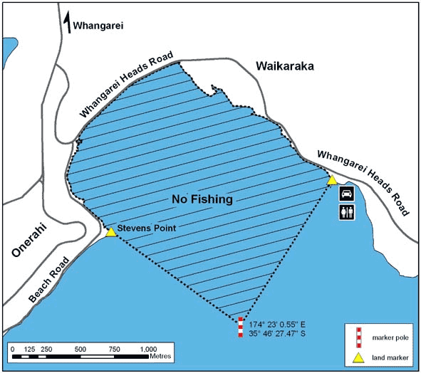 Map of Marine reserve further up the
Whangarei Harbour, at Waikaraka.
